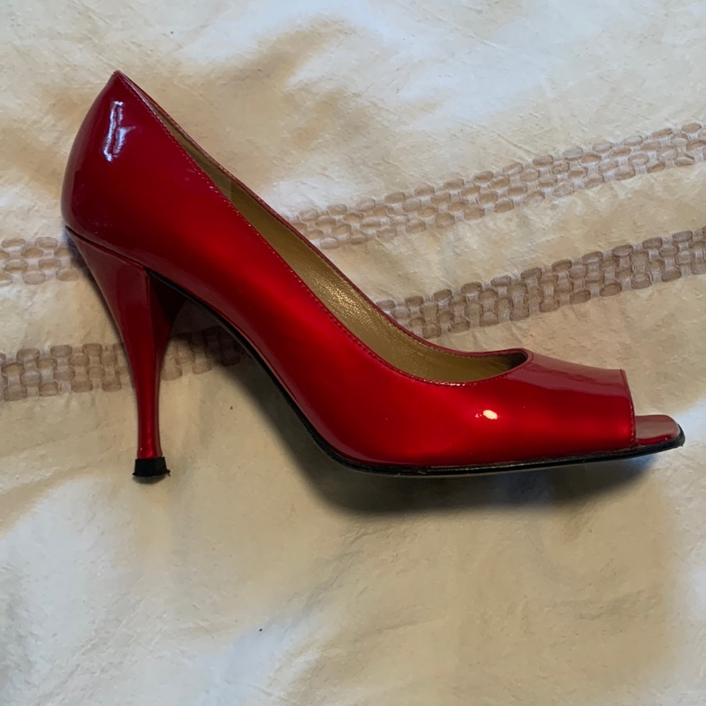 Stuart Weitzman Linda Red Quasar peep toe shoes